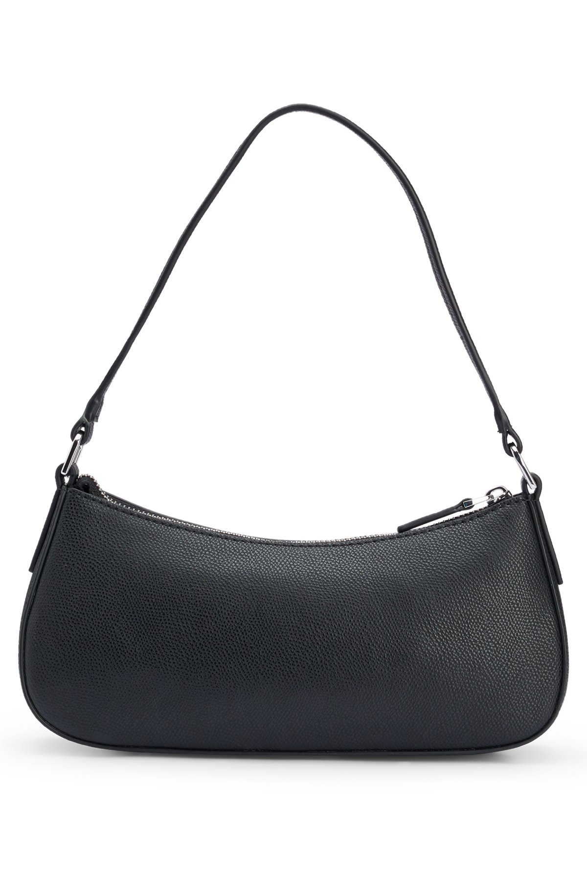 Faux-leather hobo bag with logo lettering, Black