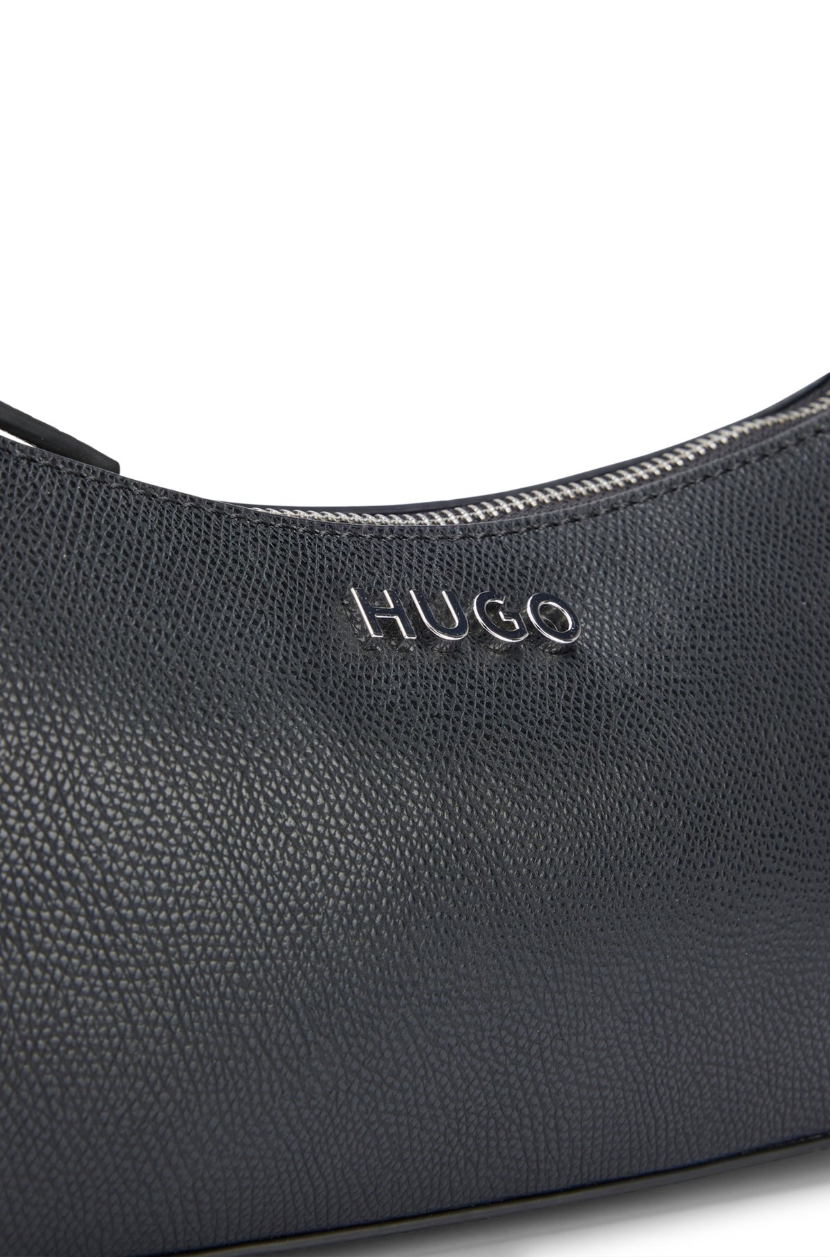 Faux-leather hobo bag with polished logo lettering, Black