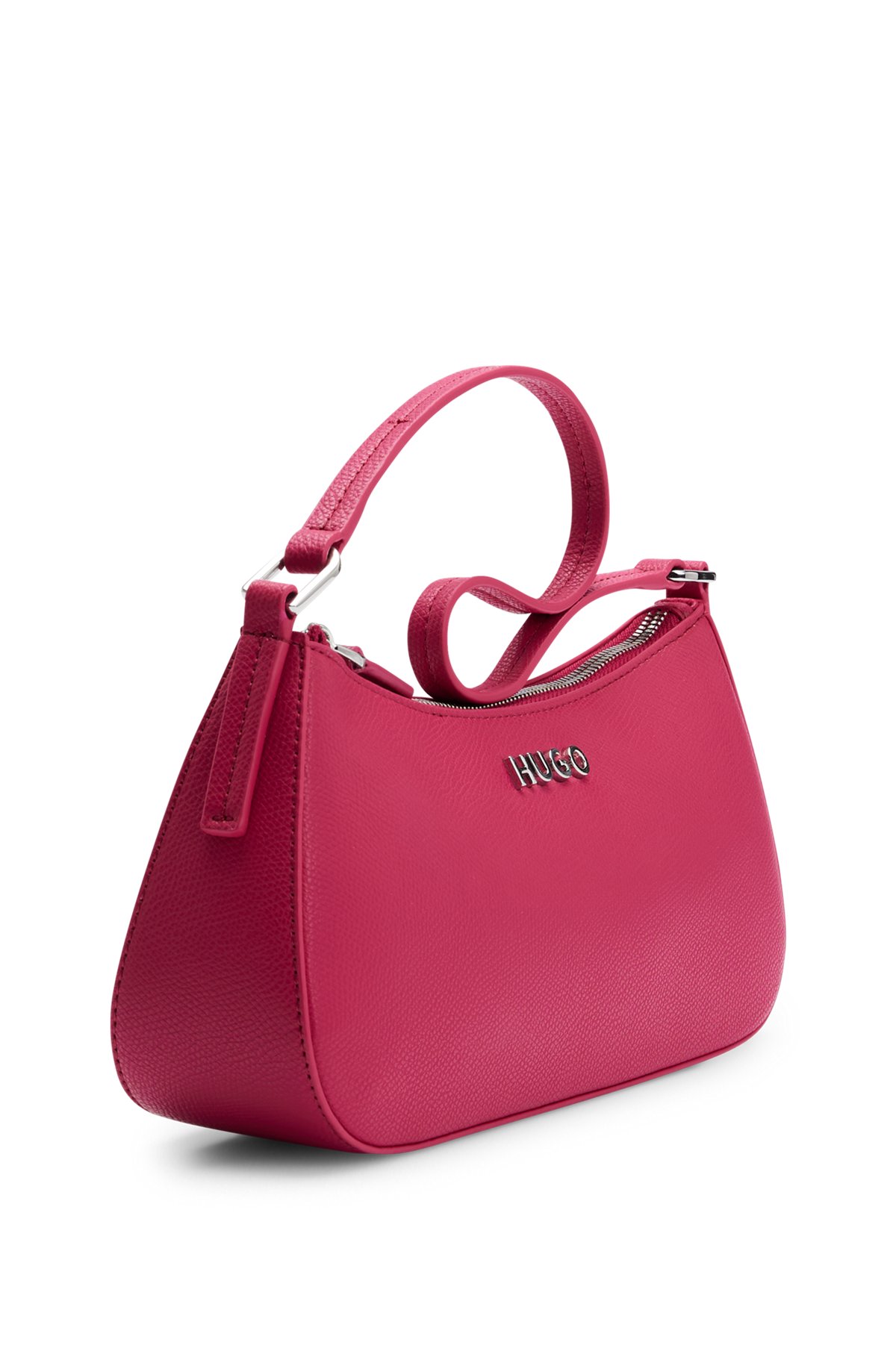 Faux-leather hobo bag with polished logo lettering, Pink