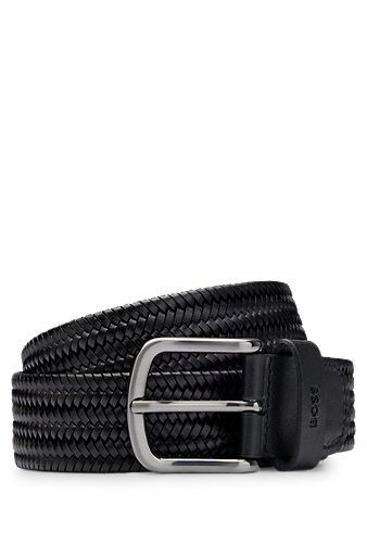 Woven-leather belt with gunmetal pin buckle, Black