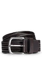 Woven-leather belt with gunmetal pin buckle, Dark Brown