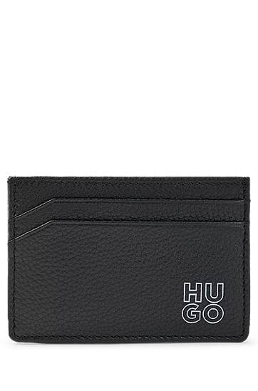 Hugo Grained-leather Card Holder With Stacked Logo In Black