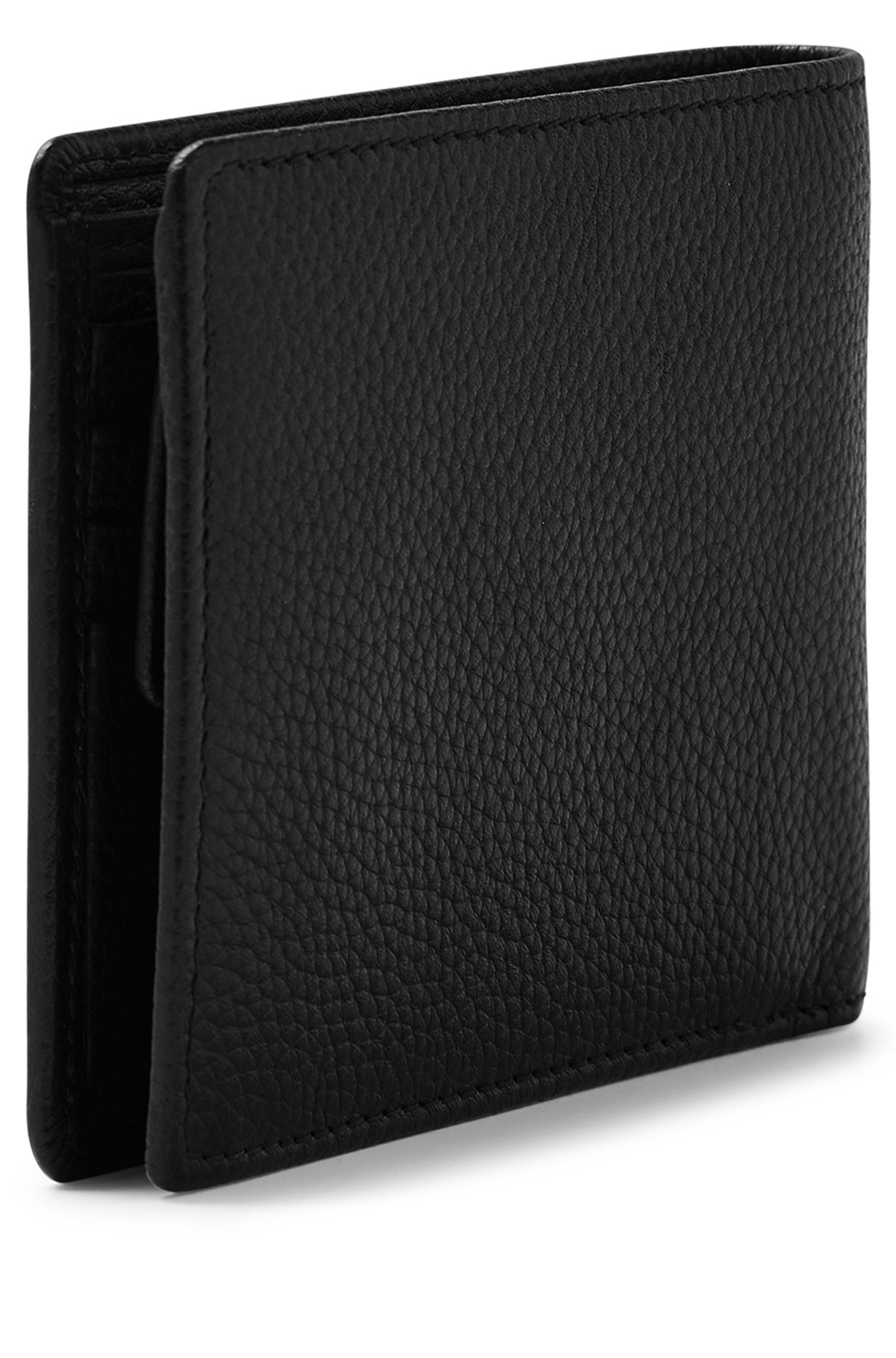 Grained-leather wallet with stacked logo and coin pocket, Black