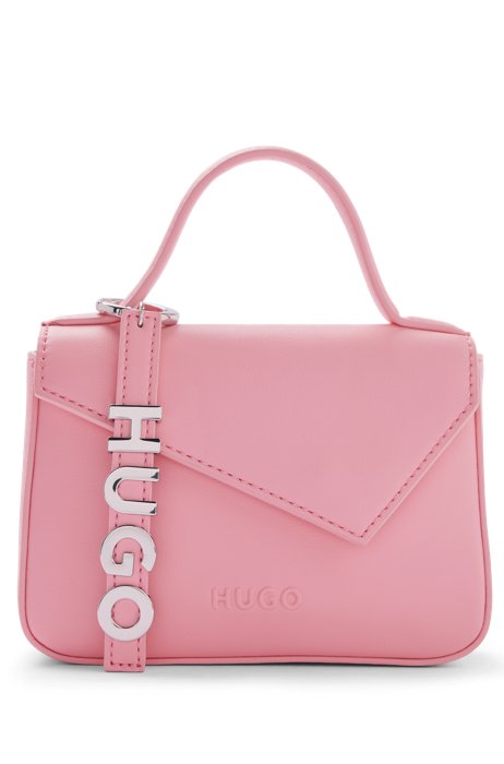 Faux-leather handbag with logo hardware trim, Pink