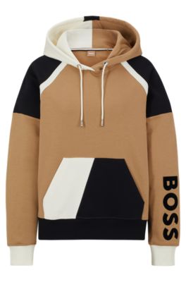 BOSS - Cotton-terry hoodie with colour-blocking and logo