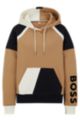Cotton-terry hoodie with colour-blocking and logo, Beige