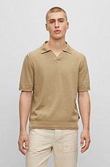 Short-sleeved knitted sweater in cotton and cashmere, Beige