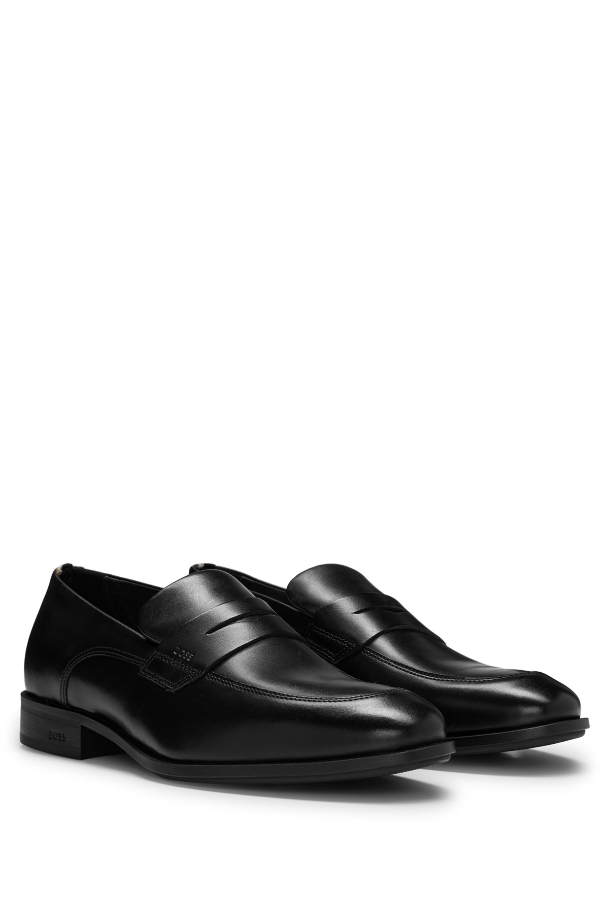 Leather loafers with embossed logo and lightweight outsole, Black