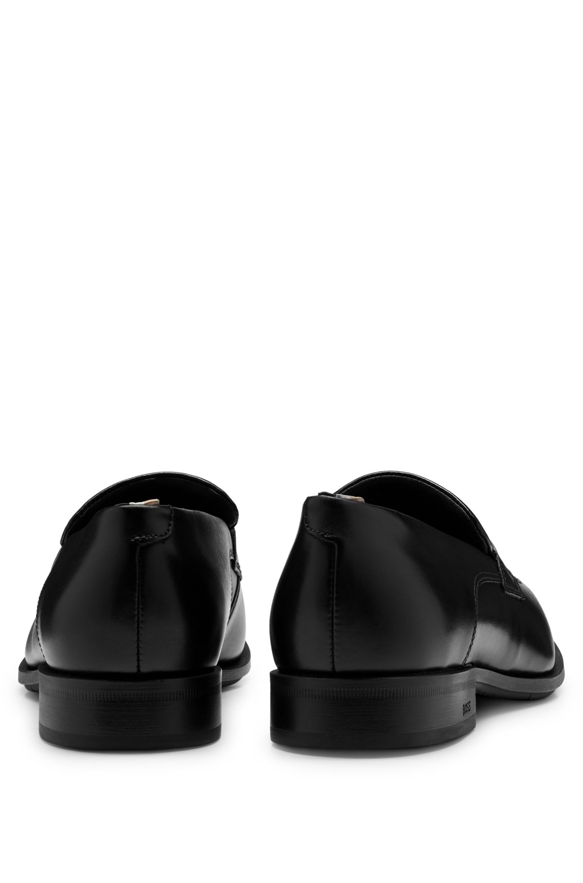 Leather loafers with embossed logo and lightweight outsole, Black