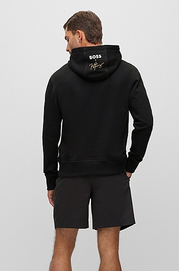 BOSS 博斯Freddie系列专有艺术风图案棉质毛圈布连帽衫,  001_Black