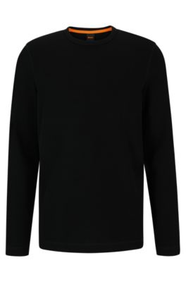 BOSS - Long-sleeved T-shirt in a waffle-structured cotton blend