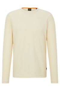 Long-sleeved T-shirt in a waffle-structured cotton blend, Light Beige