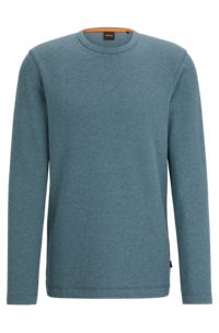 Long-sleeved T-shirt in a waffle-structured cotton blend, Blue