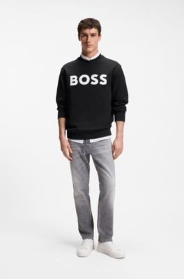 BOSS - Relaxed-fit cotton-terry sweatshirt with rubber-print logo 