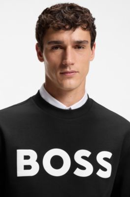 Relaxed-fit cotton-terry sweatshirt with rubber-print logo, Black