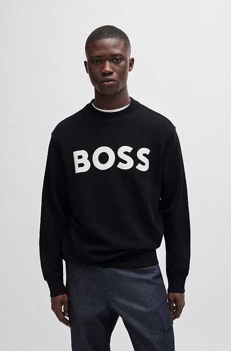 Relaxed-fit sweatshirt van katoenen sweatstof met logo in rubberprint, Zwart