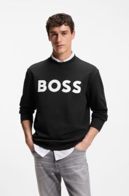 Relaxed-fit cotton-terry sweatshirt with rubber-print logo, Black