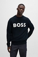Relaxed-fit cotton-terry sweatshirt with rubber-print logo, Dark Blue
