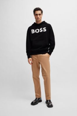BOSS - Cotton-terry hoodie with rubber-print logo 