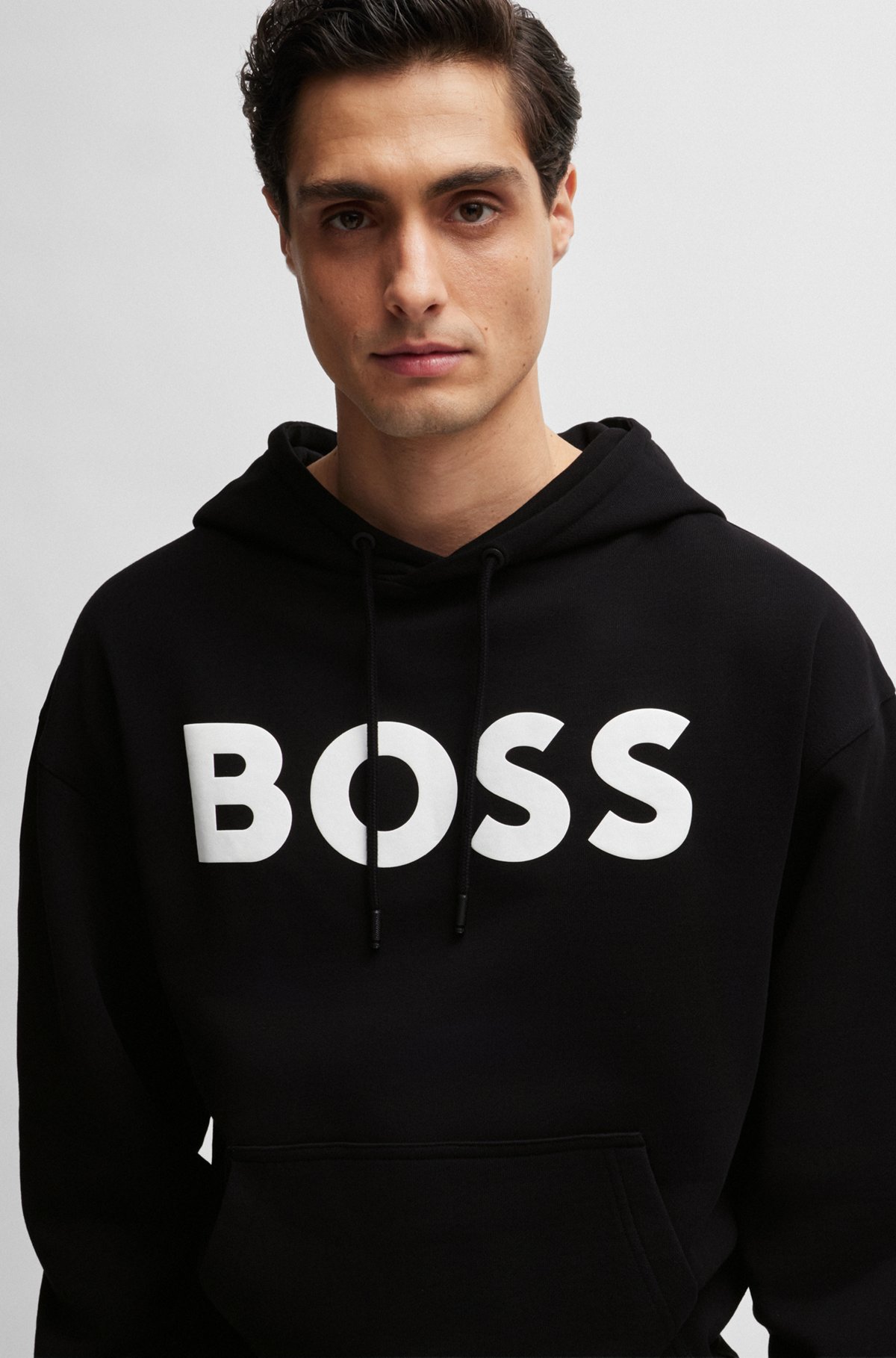 BOSS - Logo-print hoodie in French-terry cotton