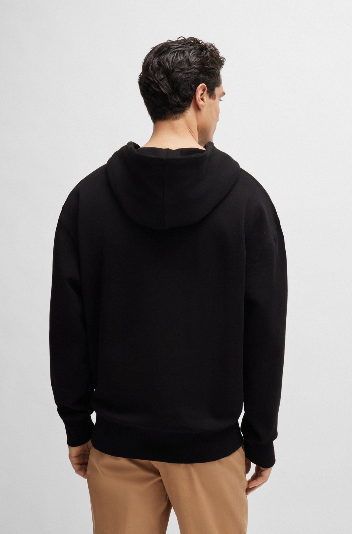 Cotton-terry hoodie with rubber-print logo, Black