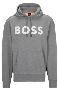 Logo-print hoodie in French-terry cotton, Grey