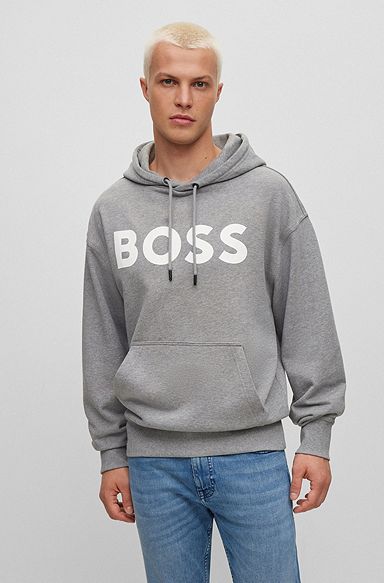 Logo-print hoodie in French-terry cotton, Grey