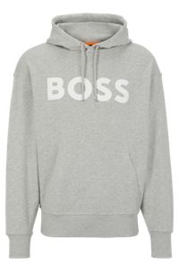 Logo-print hoodie in French-terry cotton, Light Grey