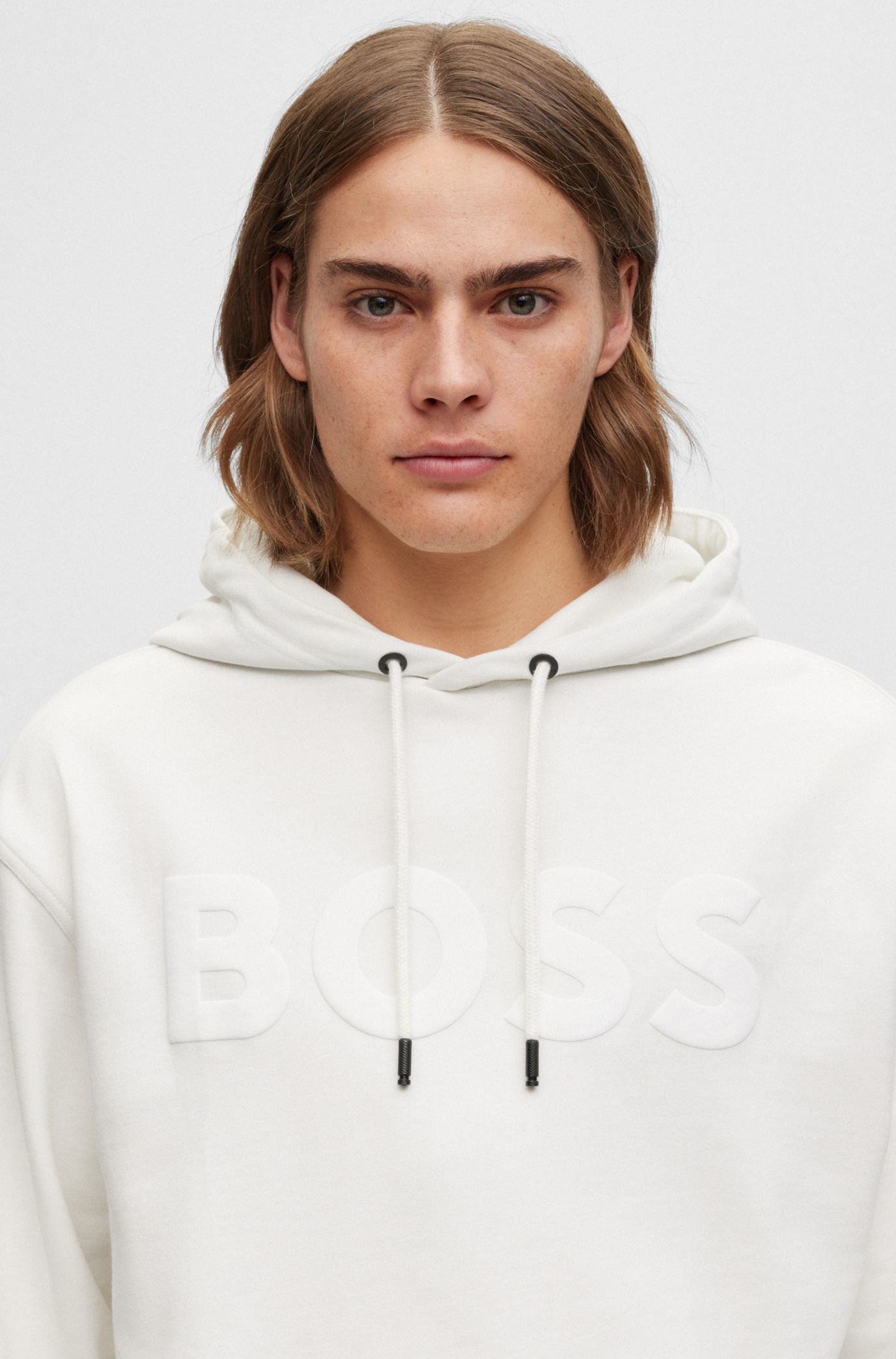 BOSS Logo print hoodie in French terry cotton