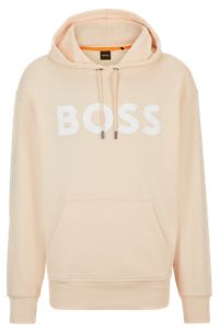 Logo-print hoodie in French-terry cotton, Light Beige