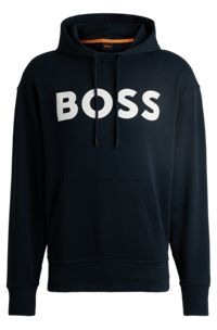 Cotton-terry hoodie with rubber-print logo, Dark Blue