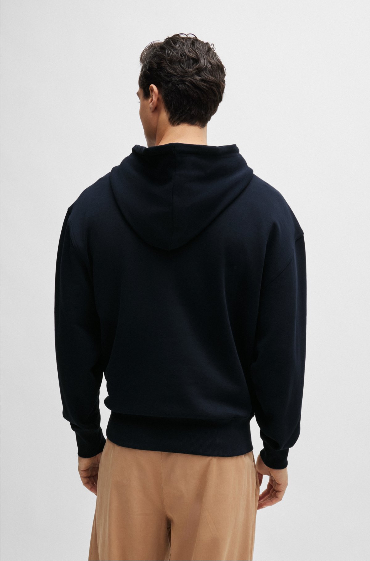 Cotton-terry hoodie with rubber-print logo, Dark Blue