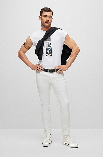 BOSS 博斯Freddie系列专有艺术风图案双面布棉质 T 恤,  100_White