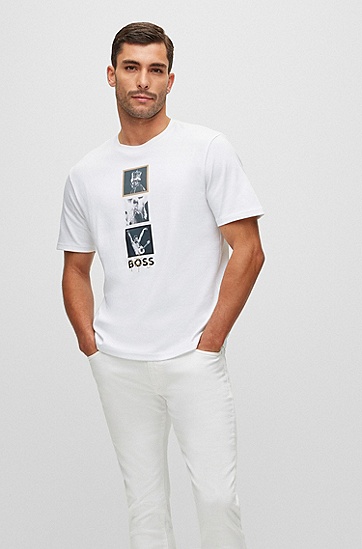 BOSS 博斯Freddie系列专有艺术风图案双面布棉质 T 恤,  100_White