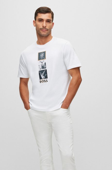 T-Shirt aus Interlock-Baumwolle mit exklusivem Artwork, Weiß