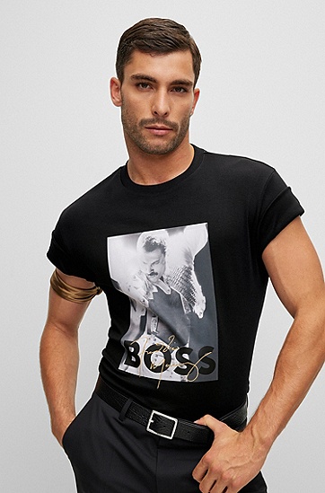 BOSS 博斯Freddie系列专有艺术风图案双面布棉质 T 恤,  001_Black