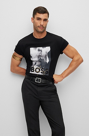 BOSS 博斯Freddie系列专有艺术风图案双面布棉质 T 恤,  001_Black