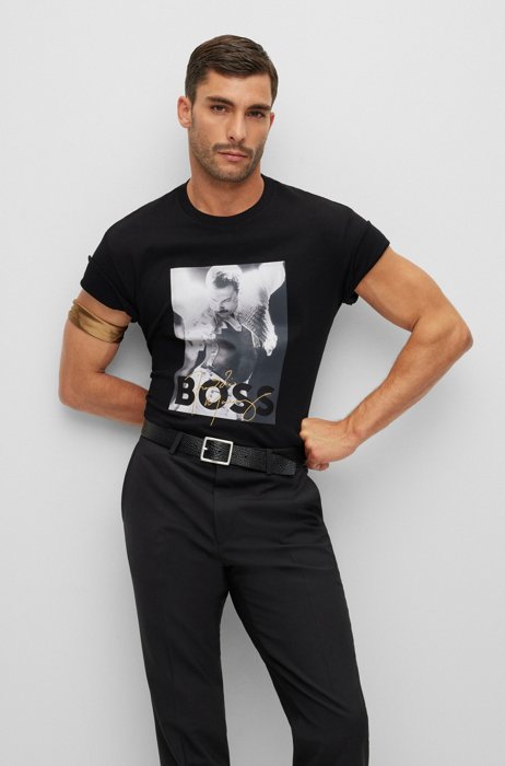 T-shirt in cotone intrecciato con grafica esclusiva, Nero