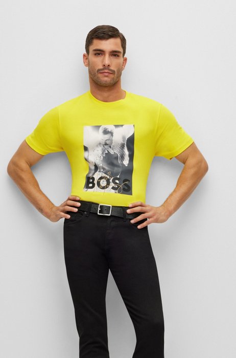 Interlock-cotton T-shirt with exclusive artwork, Yellow