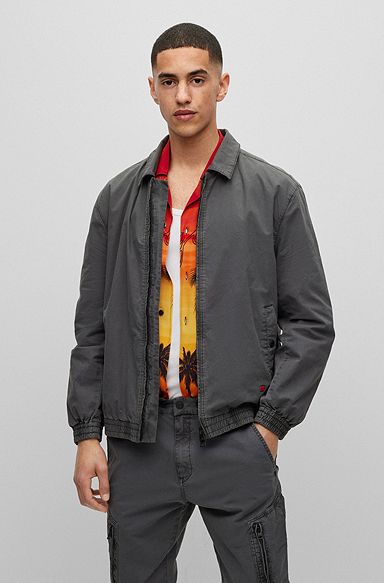 Regular-fit jacket in cotton Panama and red logo, Dark Grey