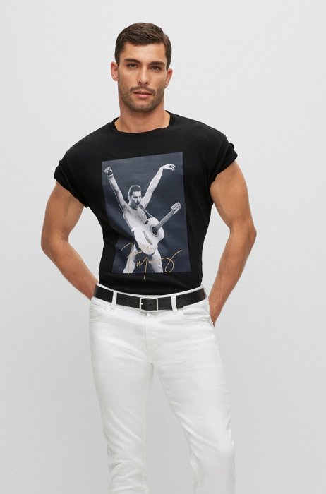 T-shirt en coton interlock à motif artistique exclusif, Noir