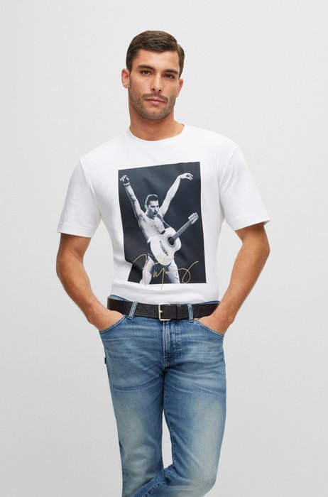 T-shirt en coton interlock à motif artistique exclusif, Blanc