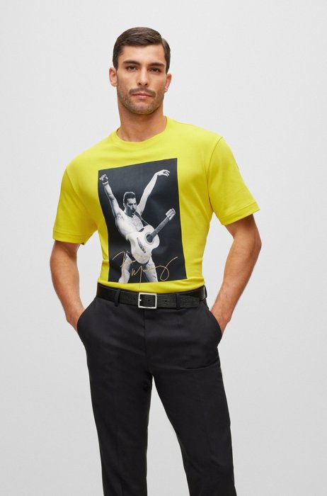 T-Shirt aus Interlock-Baumwolle mit exklusivem Artwork, Gelb