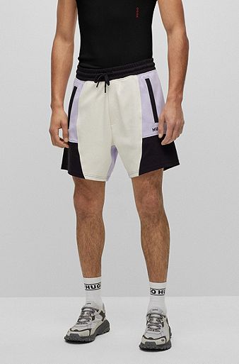 Interlock-cotton regular-fit shorts with colour-blocking, White