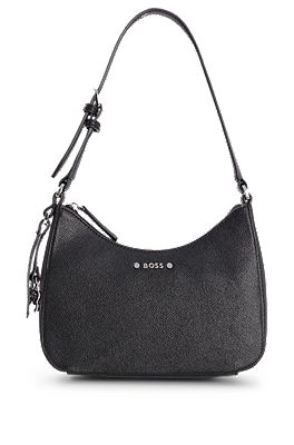 BOSS - Grained-leather hobo bag logo with metal lettering