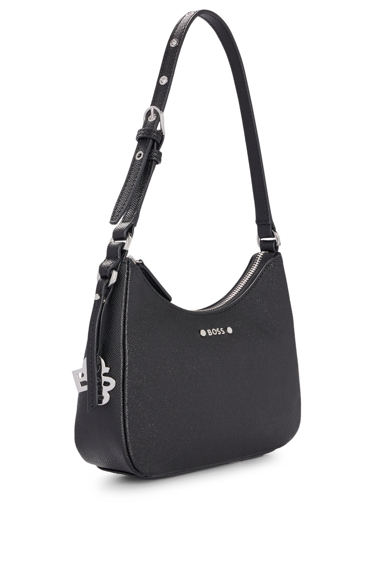 BOSS - Grained-leather hobo logo bag lettering with metal