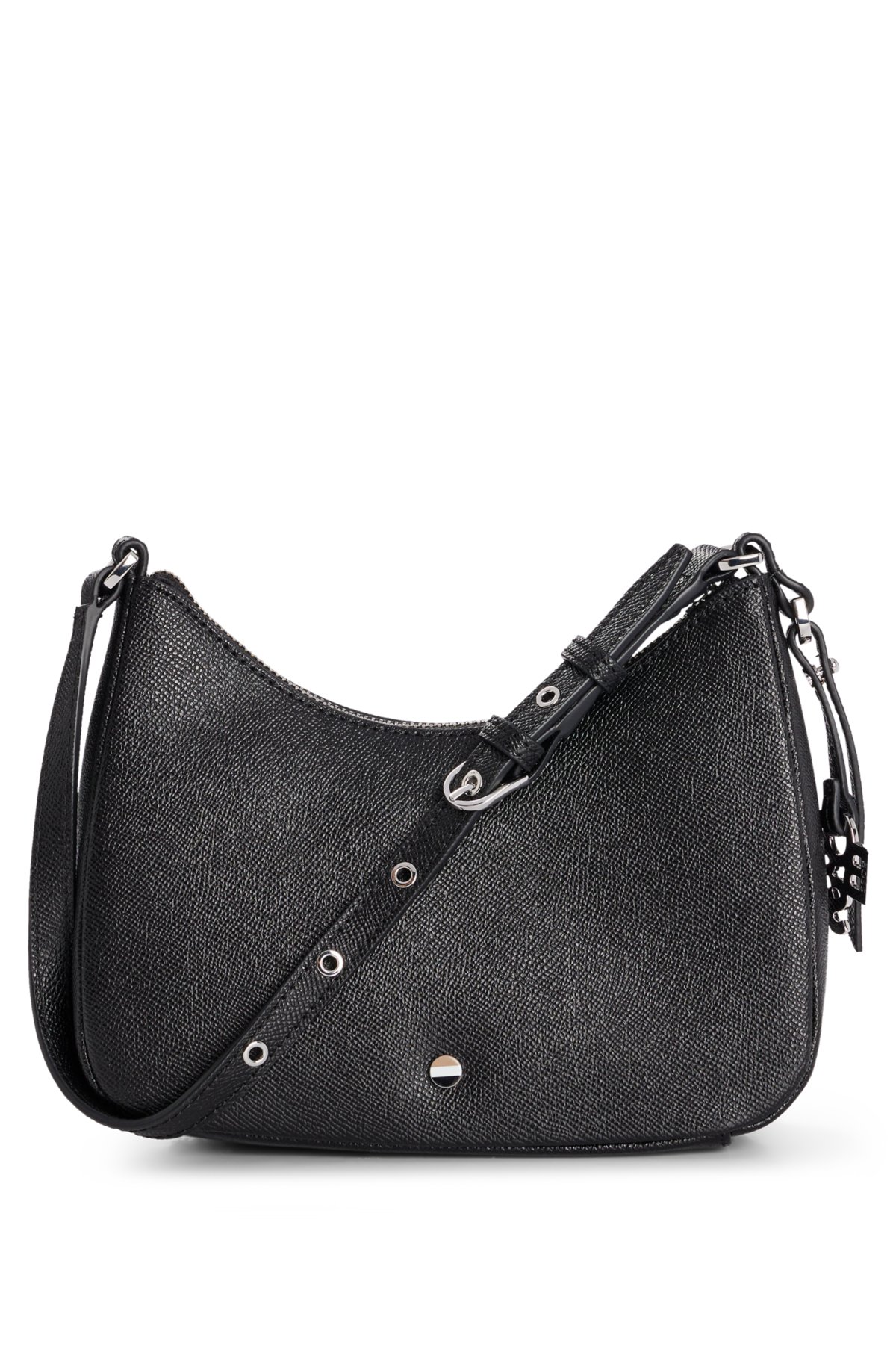 Bounty karakter criticus BOSS - Grained-leather hobo bag with shaken-logo hardware charm