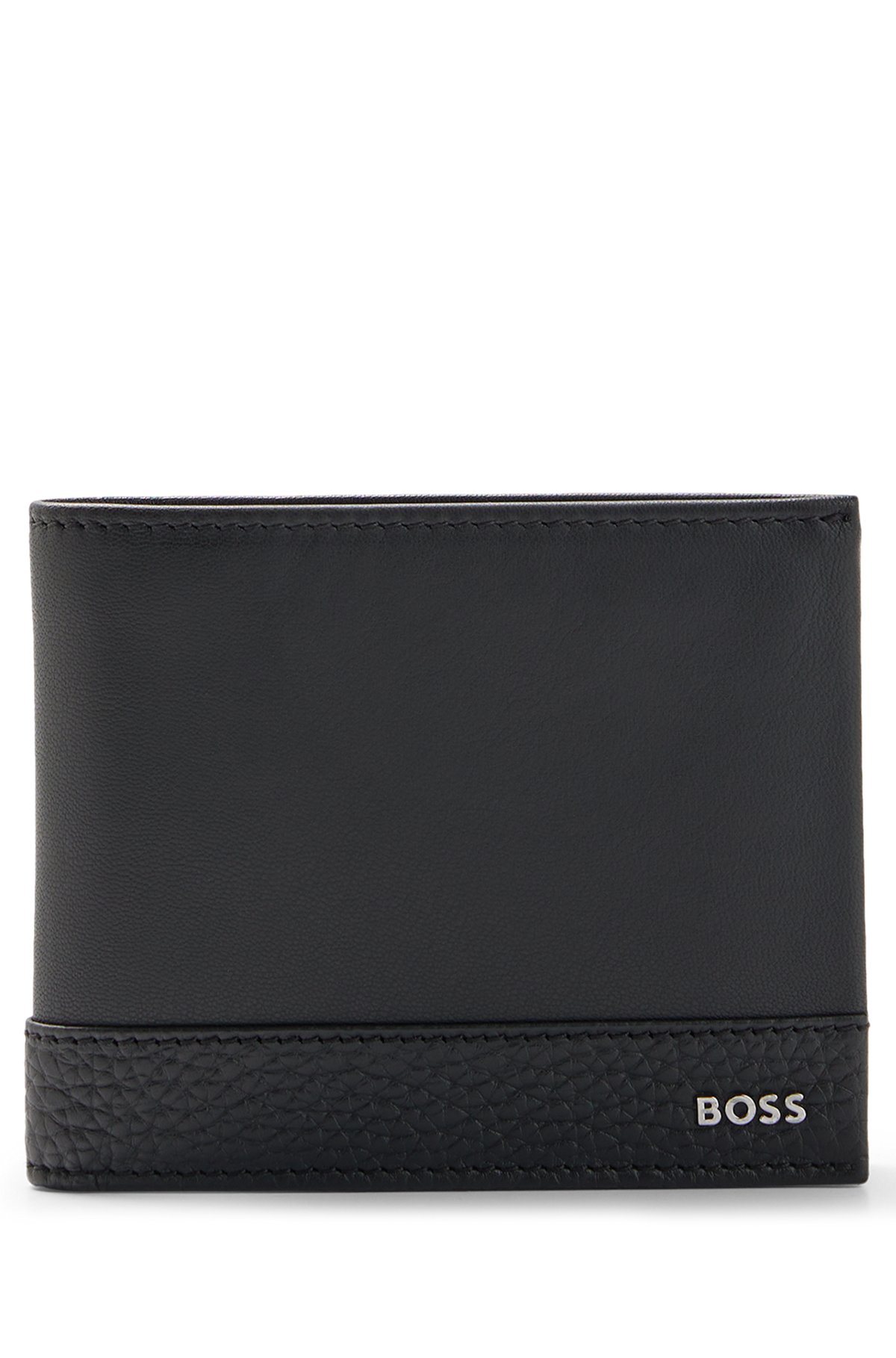 rechtop luister terwijl BOSS - Grained-leather wallet with polished-silver hardware