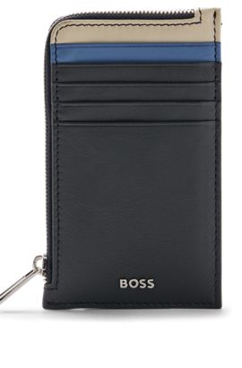 Mens Accessories Wallets and cardholders BOSS by HUGO BOSS Leather Emed Logo Cardholder in Blue for Men 