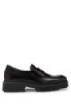 Leather loafers with chunky sole and embossed logo, Black